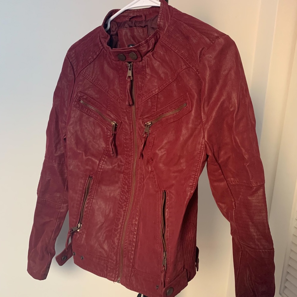 Maroon faux leather jacket